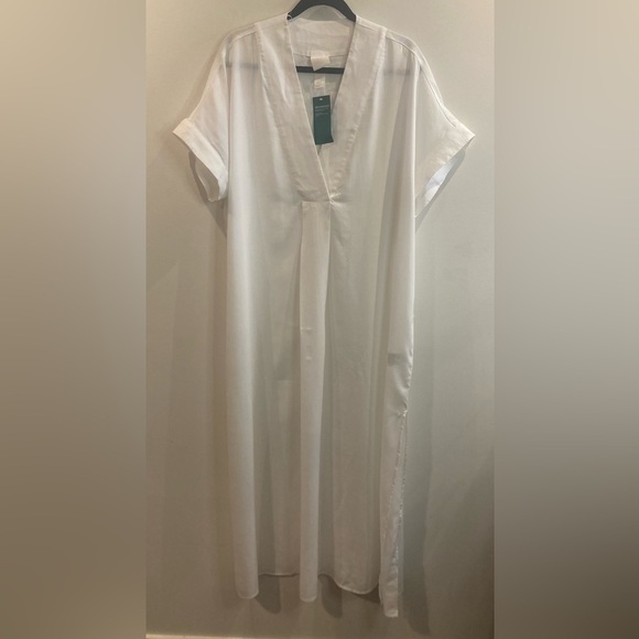 H&M Sz M 100% Lyocell V-Neck Front Pleat Short Sleeve Beach Cover Up Kaftan NEW - Picture 2 of 16